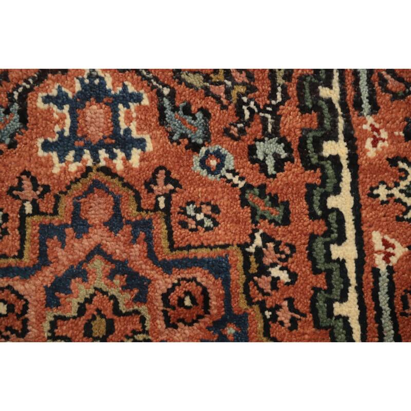 Hand Knotted Oriental 100% Wool Carpet Traditional Geometric Oranges & Rust Heriz (serapi) Runner Rug - 10' 1'' X 2' 7''