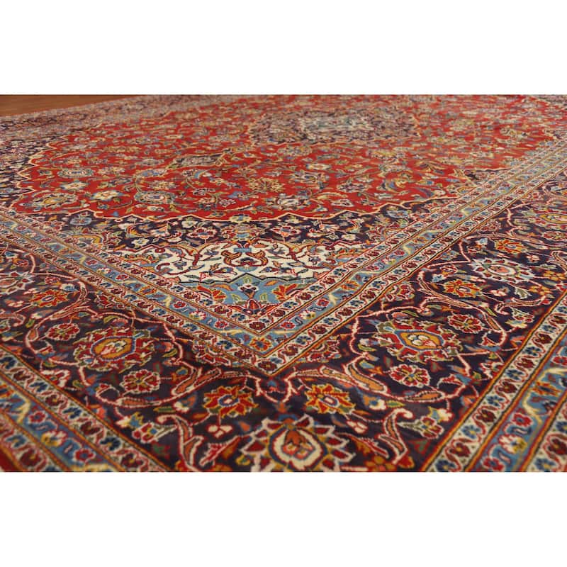 Hand Knotted Oriental 100% Wool Carpet Traditional Floral Red Kashan Area Rug - 13' 5'' X 9' 11''