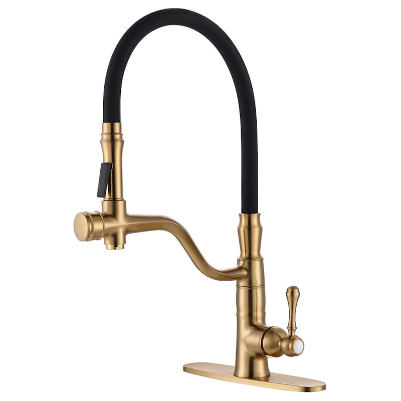 WOWOW Single Handle Pull Down Sprayer Kitchen Faucet - Gold and Black