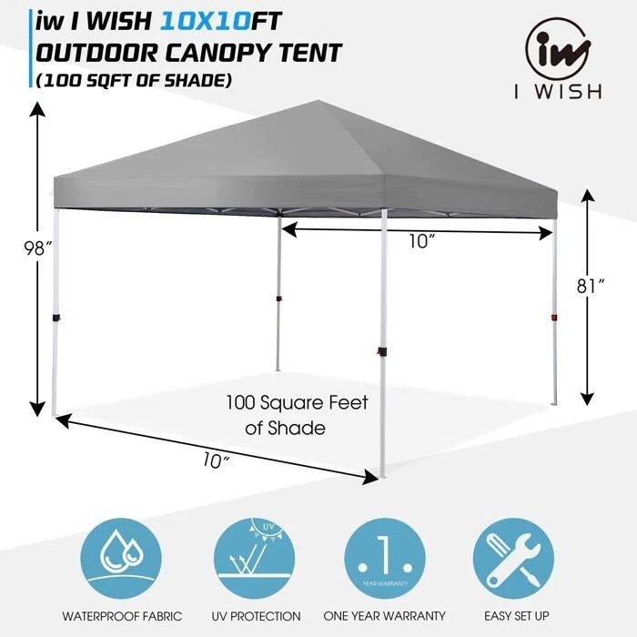 Vrakae 10'x 10' Outdoor Pop Up Canopy Tent with Carry Bag - N/A