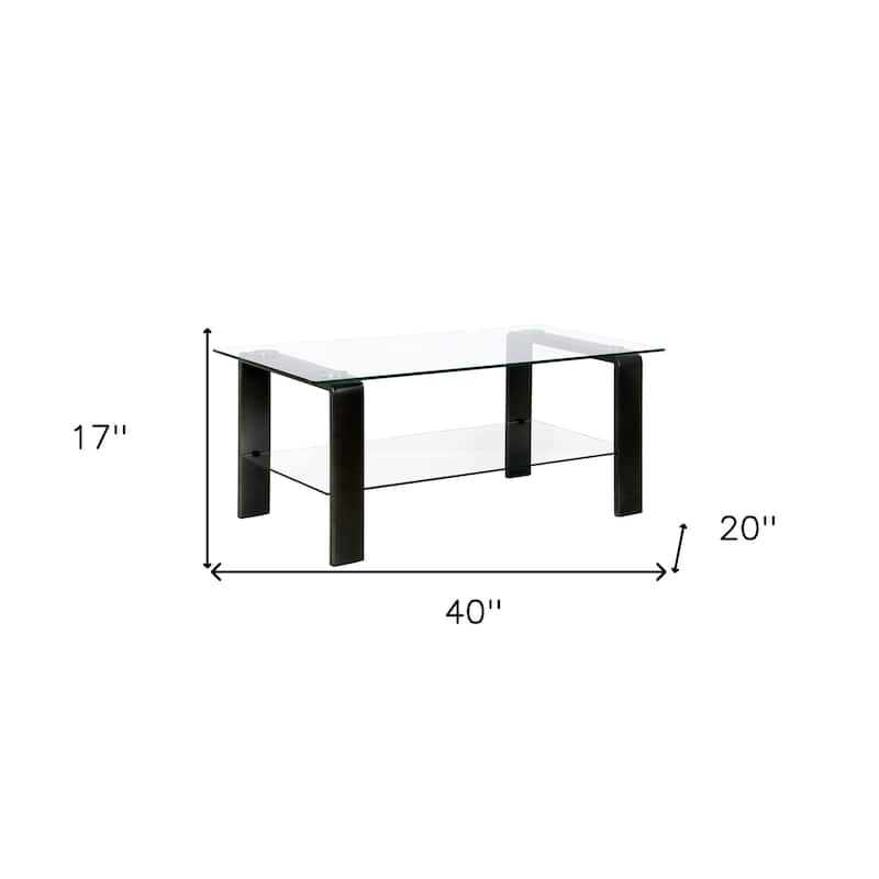 40" Glass Steel Coffee Table with Shelf for Living Room and Office - 40” x 20” x 17”