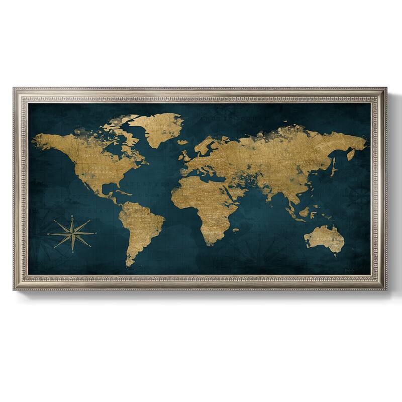 Navy Gold Map Premium Framed Canvas- Ready to Hang