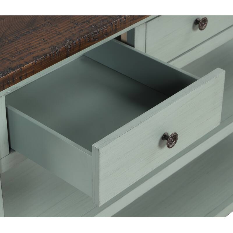 Solid Pine Wood Top Console Table with 3 Drawers and 2 Shelves