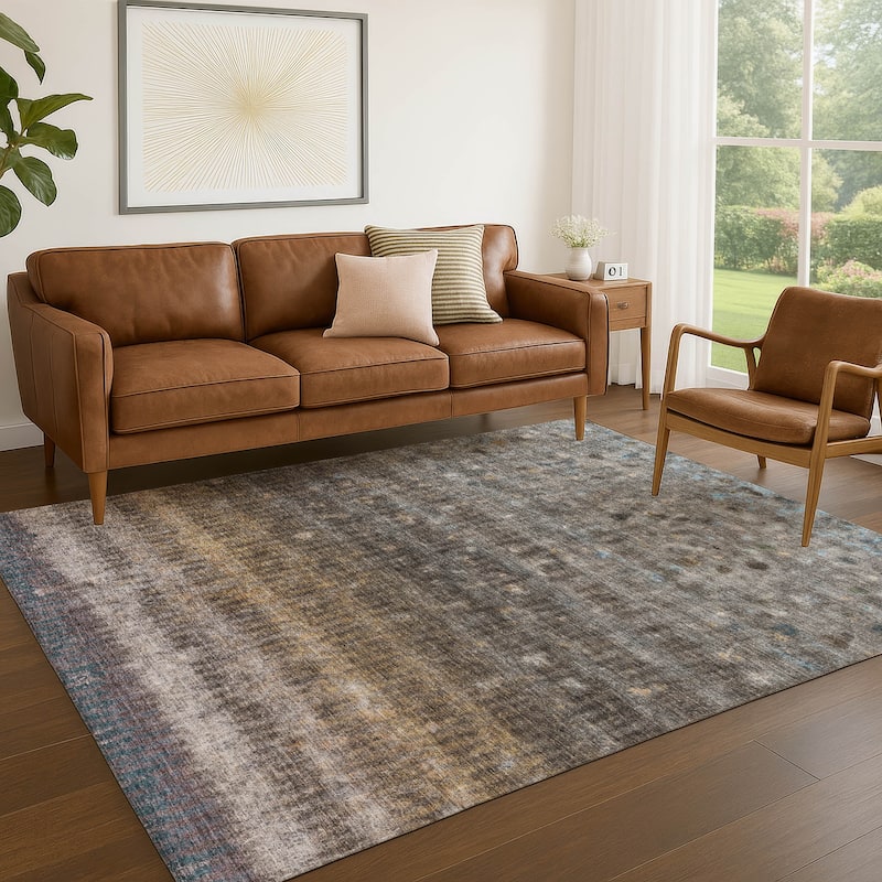 Machine Washable Indoor/ Outdoor Abstract Ombre Chantille Rug