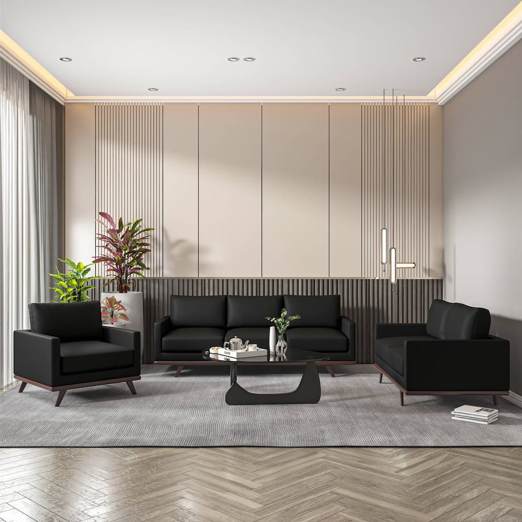 3-Piece Sofa Set Upholstered in Leather with Birch Wood Base Chester Collection