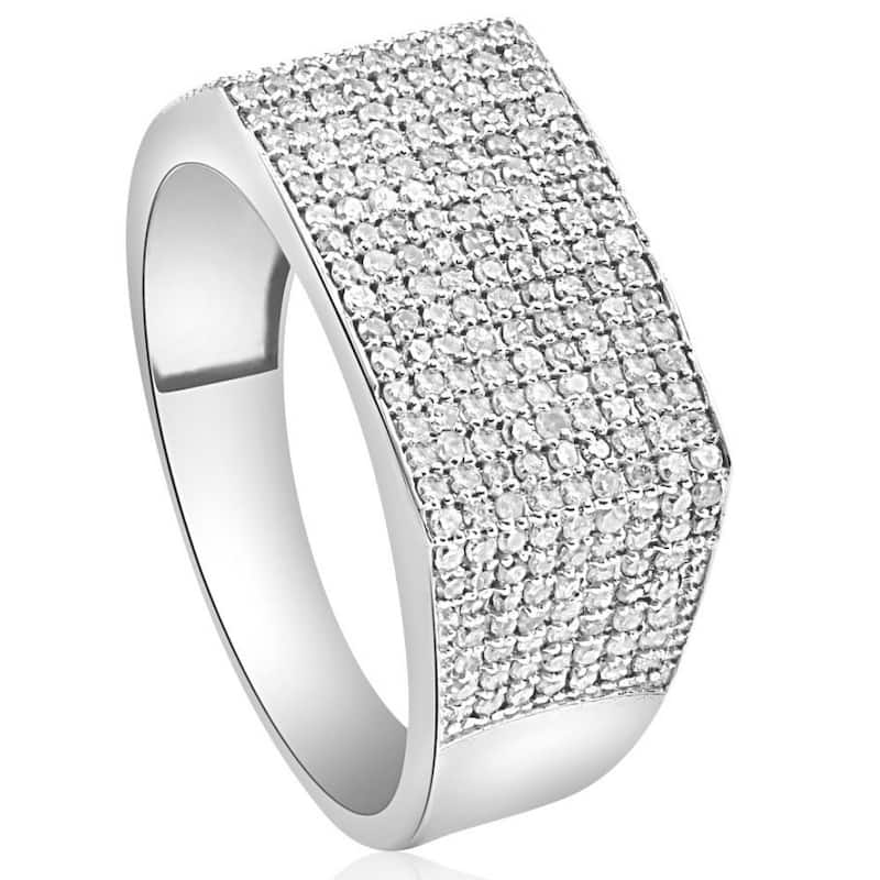 1Ct Diamond Men's White Gold Pave Wedding Ring Anniversary Band