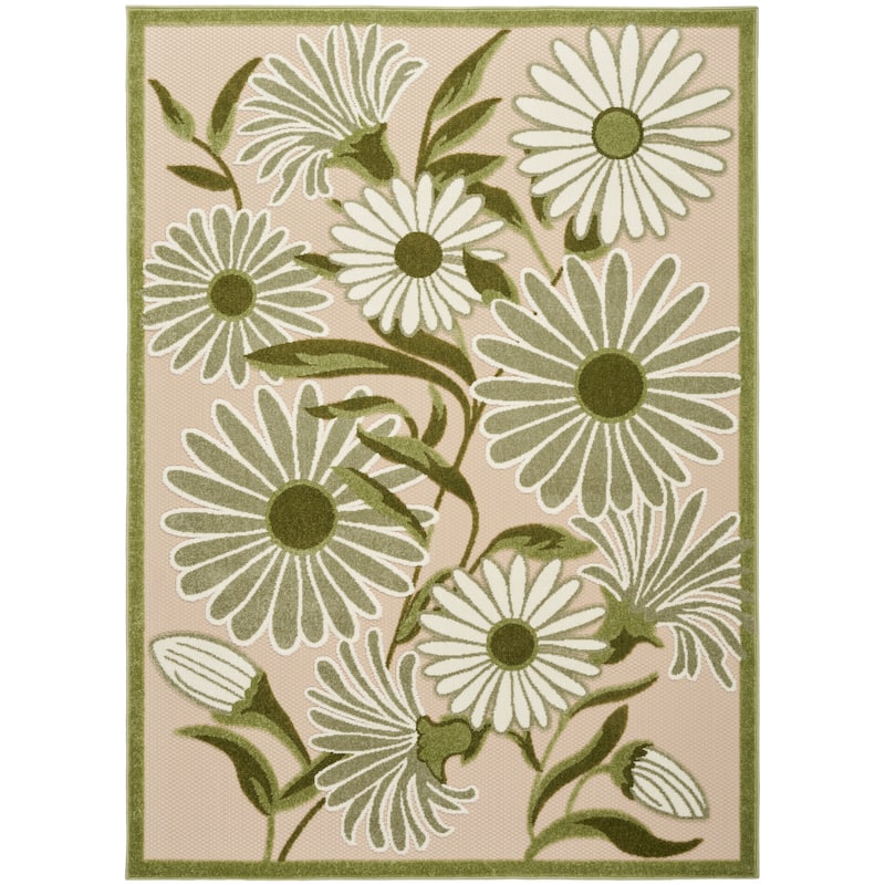 Nourison Alice Indoor/Outdoor Floral Area Rug. - Ivory/Green - 6'x9'