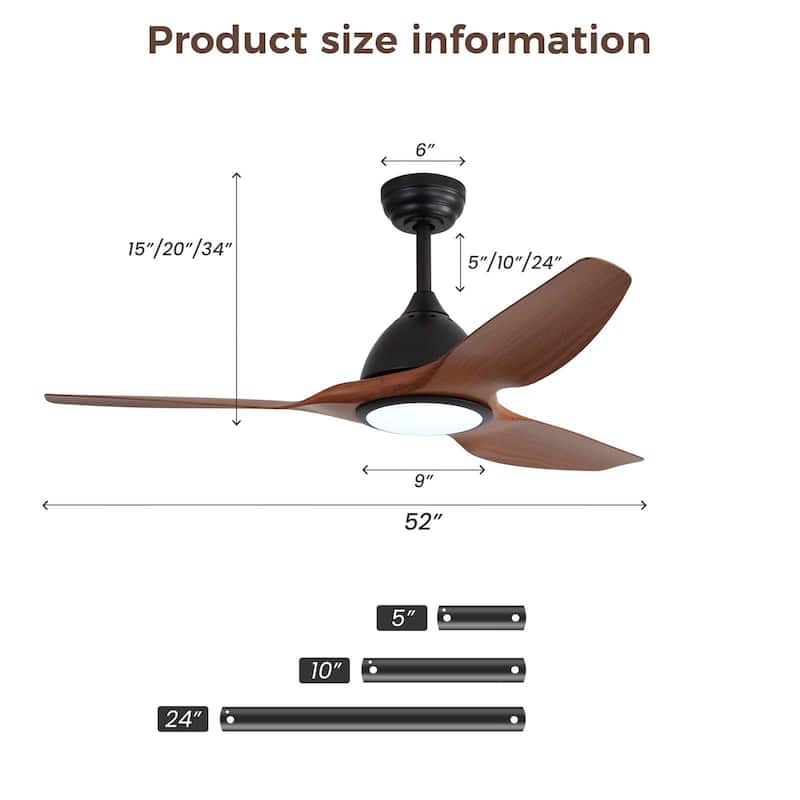 52 Inch Smart Ceiling Fan with Light Dimmable LED Ultra Quiet DC Motor for Large Rooms