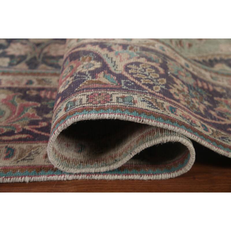 Distressed Tabriz Persian Antique Area Rug Handmade Wool Carpet - 9'9" x 12'8"
