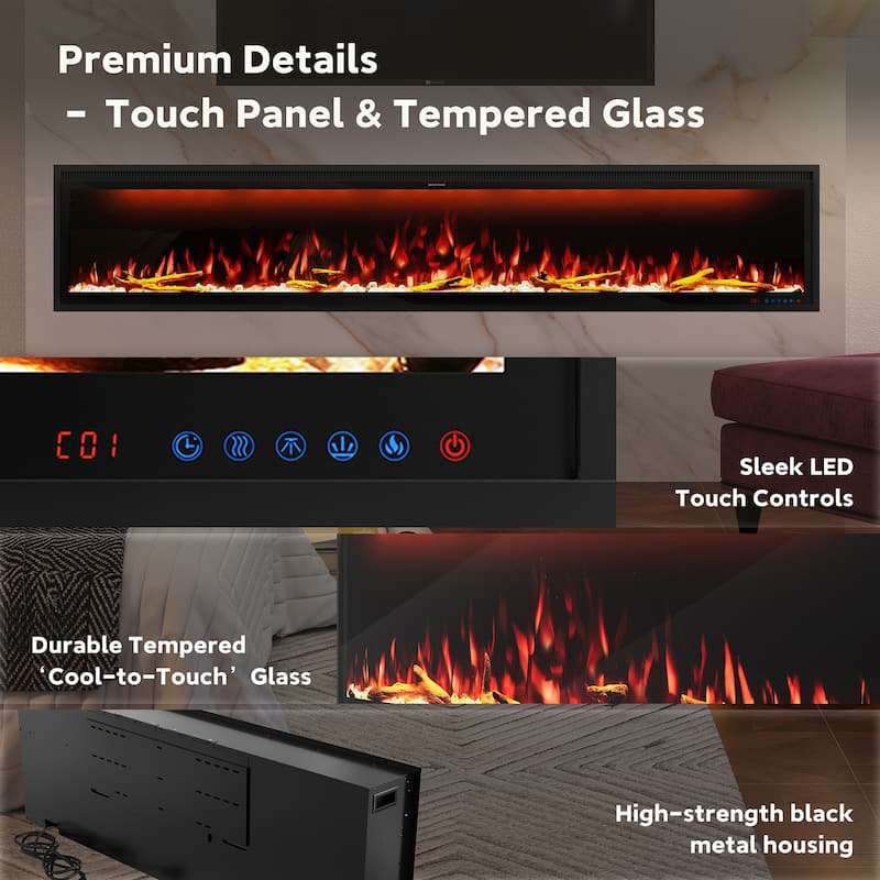 Clihome 42-88" Recessed Wall-Mounted Smart Control Electric Fireplace