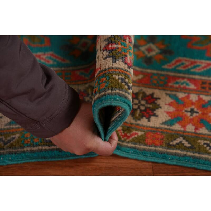 Turquoise Kazak Oriental Foyer Rug Hand-Knotted Wool Carpet - 2'0"x 3'0"