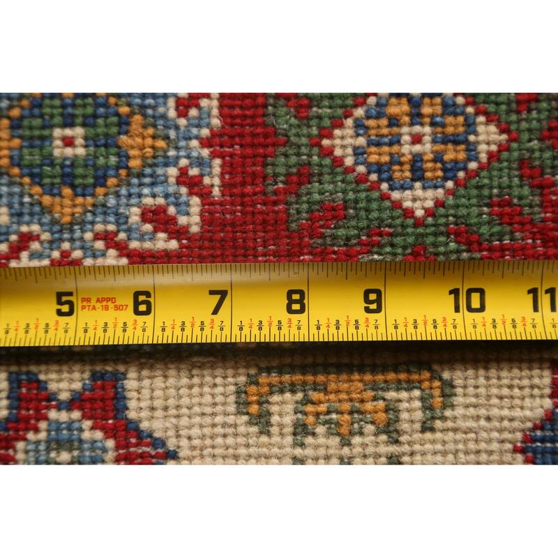 Red Geometric Traditional Kazak Oriental Wool Runner Rug Hand-knotted - 2'9" x 9'4"