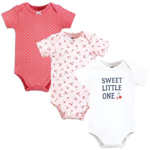 slide 1 of 1, Hudson Baby Infant Girl Cotton Bodysuits, Sweet Cherry 0-3 Months - Sweet Cherry