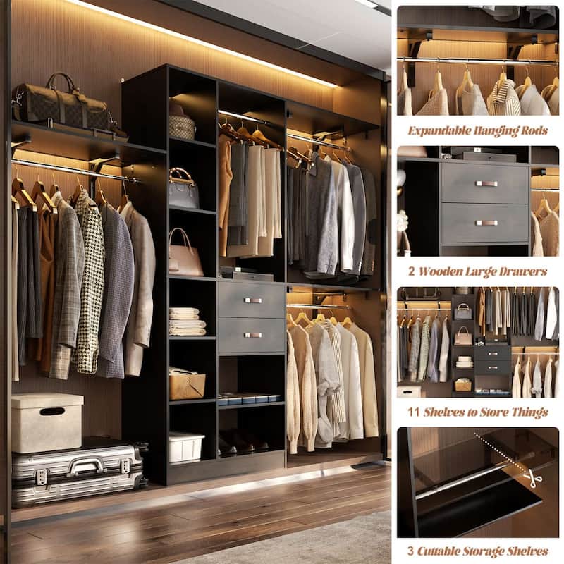 31.5'' to 96'' W Closet Organizer System with Drawers and Tower Shelves for Reach-in and Walk-in Closet