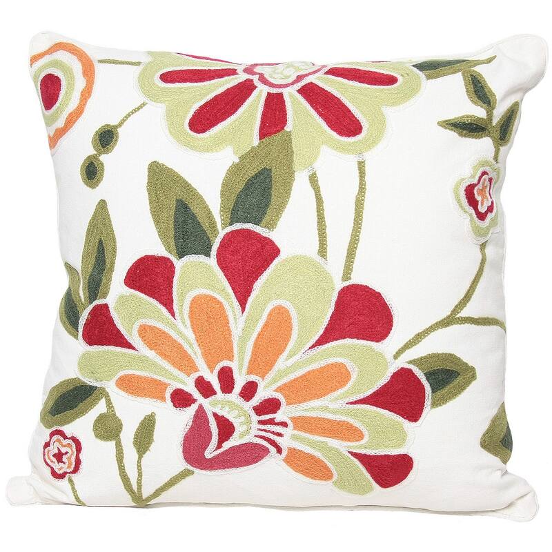 HomeRoots 18"x18" Green and White 100% Cotton Floral Zippered Pillow
