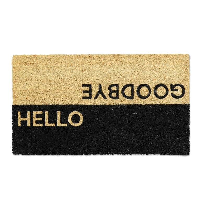Hello Goodbye PVC Coir Door Mat - Natural Coir Doormat, Everyday Use, Black, 30" L x 17" W x 1" H, Easy to Clean