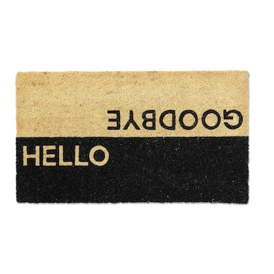 Hello Goodbye PVC Coir Door Mat - Natural Coir Doormat, Everyday Use, Black, 30" L x 17" W x 1" H, Easy to Clean