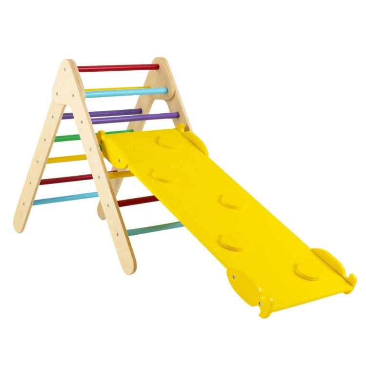 3-in-1 Wooden Climbing Triangle Set Triangle Climber with Ramp - 34" x 19" x 29" (L x W x H) - Multicolor