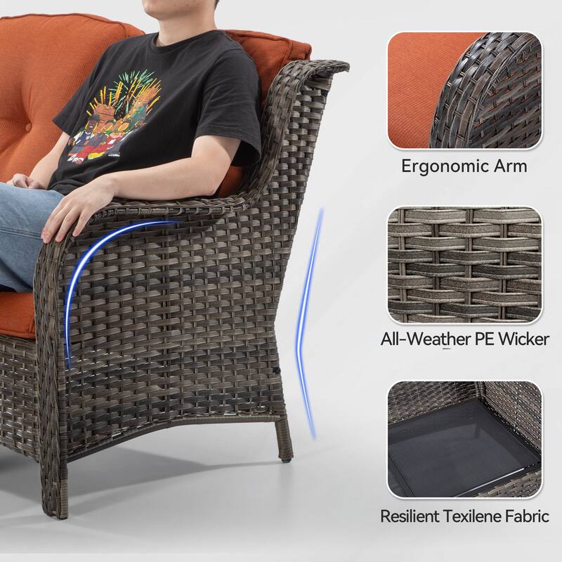 Cozywor Brown Wicker Outdoor Patio Loveseat with Cushions