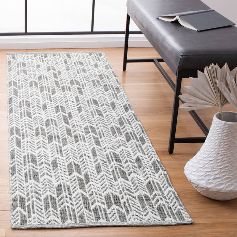 SAFAVIEH Handmade Flatweave Montauk Sjan Casual Cotton Rug - 2'3" x 7' Runner - Charcoal/Ivory