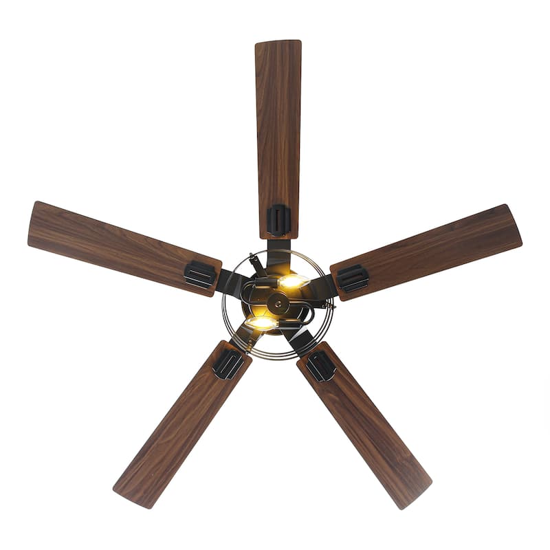 Vaczon 52" Industrial Reversible Wood 5-Blade Black Ceiling Fan with Light and APP Control