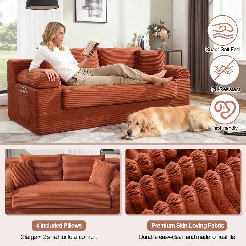 78" W Convertible Sleeper Sofa Bed Corduroy Loveseat with Pillows
