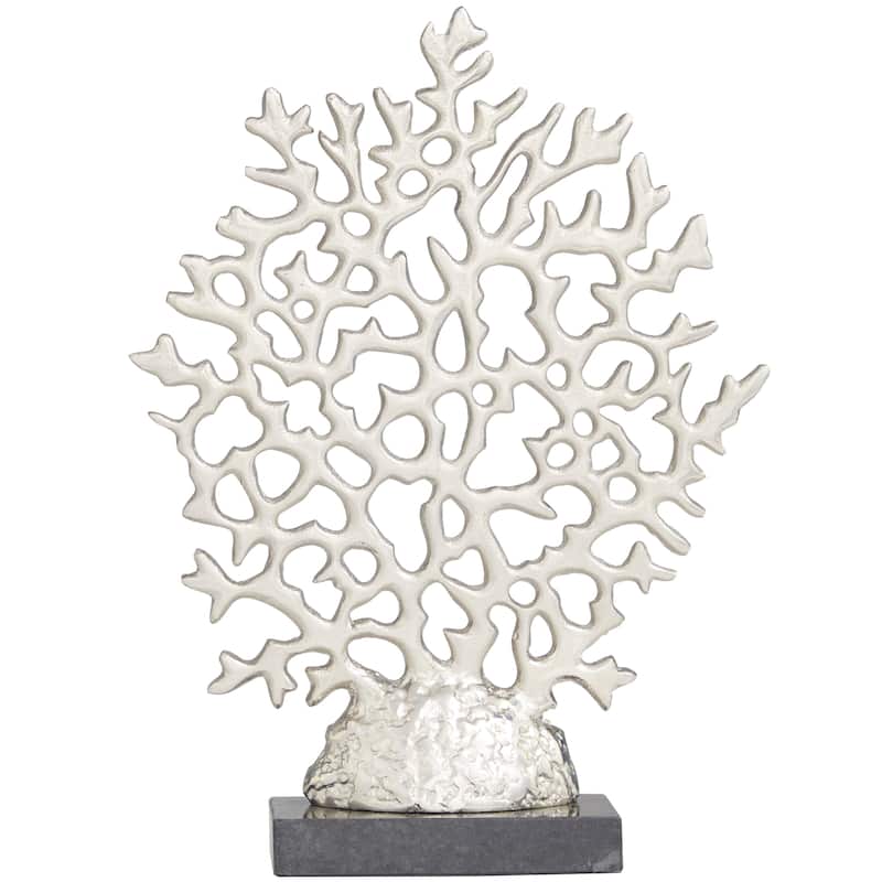 Silver Aluminum Metal Coral Decorative Sculpture with Marble Base