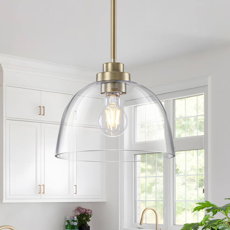 Starsky 1-Light Clear Glass Dome Pendant - Gold