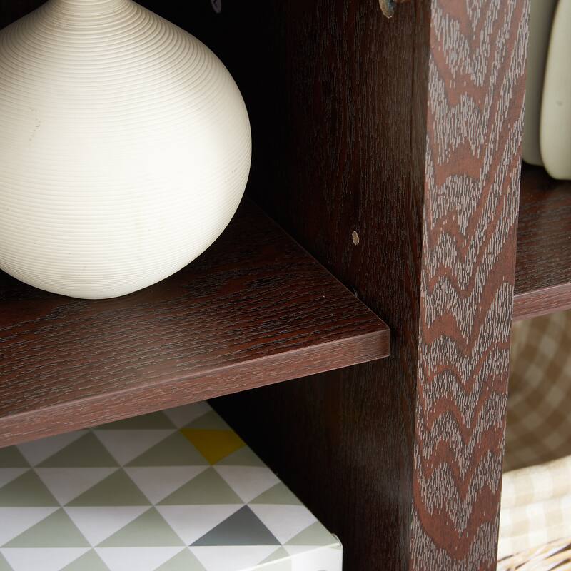 Modern Embossed Pattern TV Stand with 2 Large Cabinets and Open Shelving, for Living Room and Bedroom, Dark Cherry