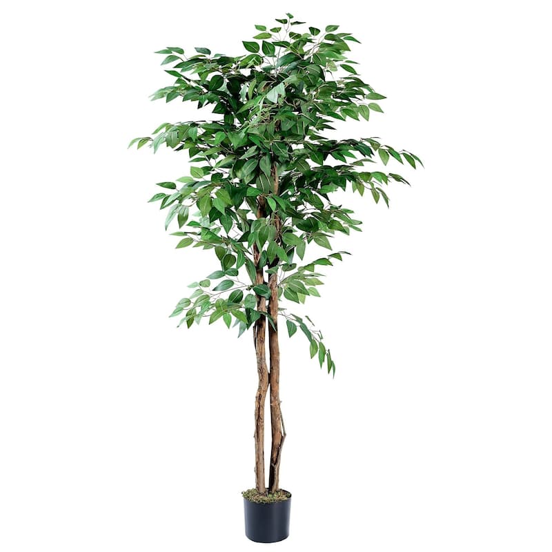 VECELO Artificial Ficus Tree with Natural Wood Trunk, Faux Plant for Office Home, Indoor Outdoor Decor, 1 Pack
