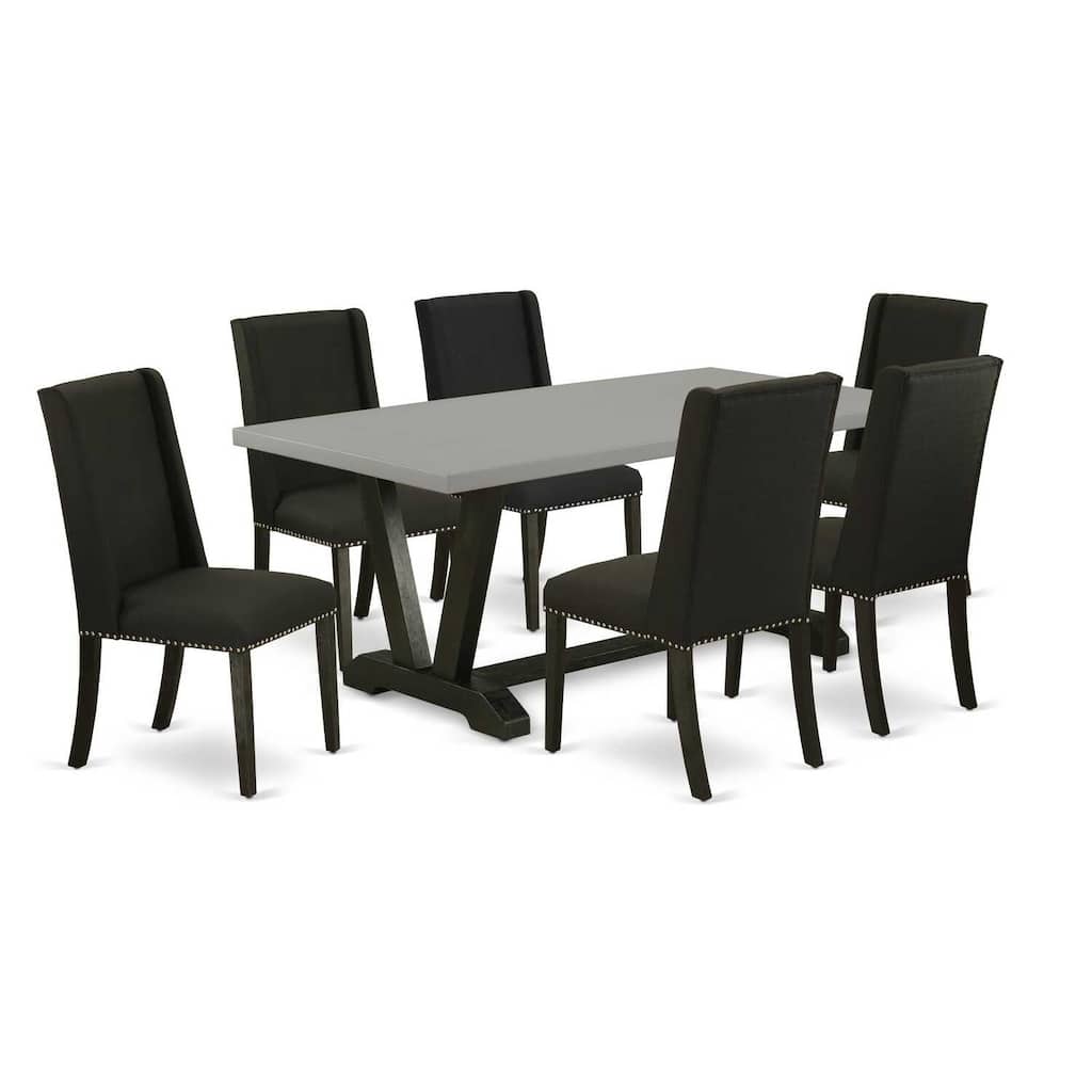 Hollywood Regency Kitchen Set - 7 Piece Dining Set - 6 Parsons Chairs & Table - Solid Wood - 72