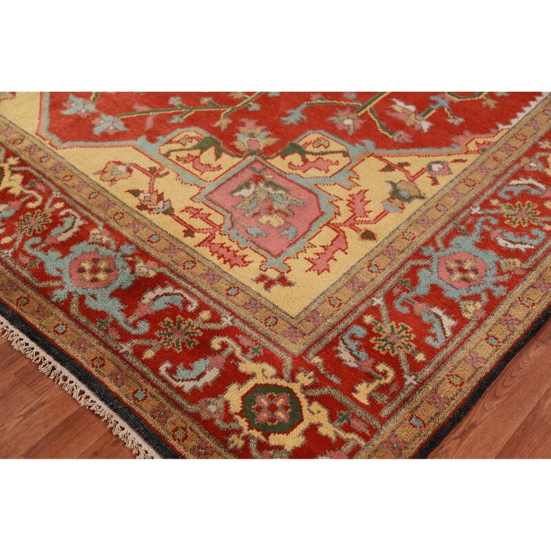 Geometric Heriz Serapi Oriental Area Rug Handmade Red Wool Carpet - 8'10" x 11'10"