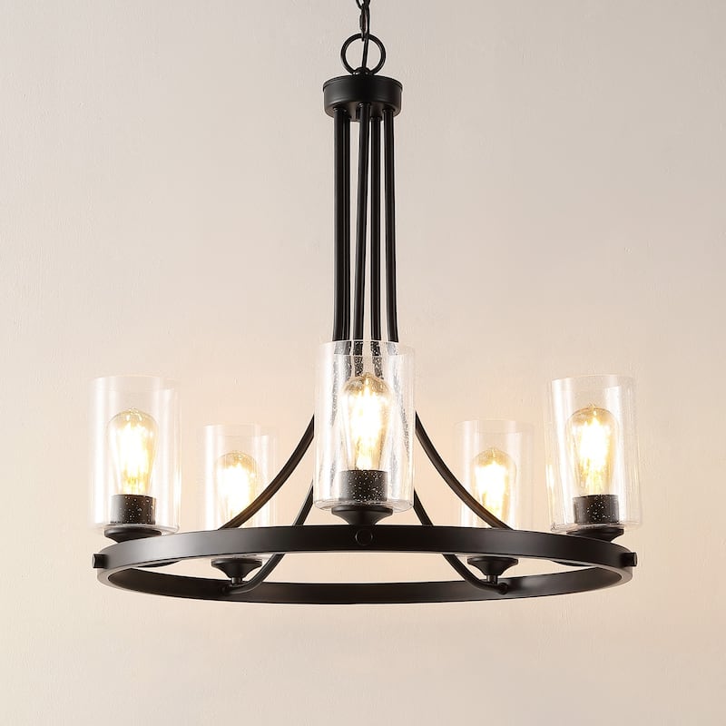 SAFAVIEH Lighting Dilbar 25" Modern & Contemporary Chandelier (5-Bulb) - 25" W x 25" D x 88" H - Black