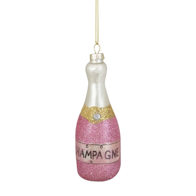 5.25" Pink Glittered "Cheers" Champagne Bottle Christmas Ornament