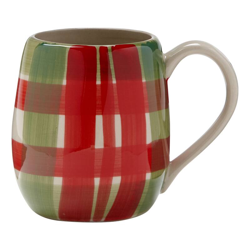 Tis Season Plaid Hand Painted Mug 16 oz