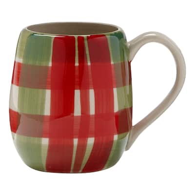 Tis Season Plaid Hand Painted Mug 16 oz