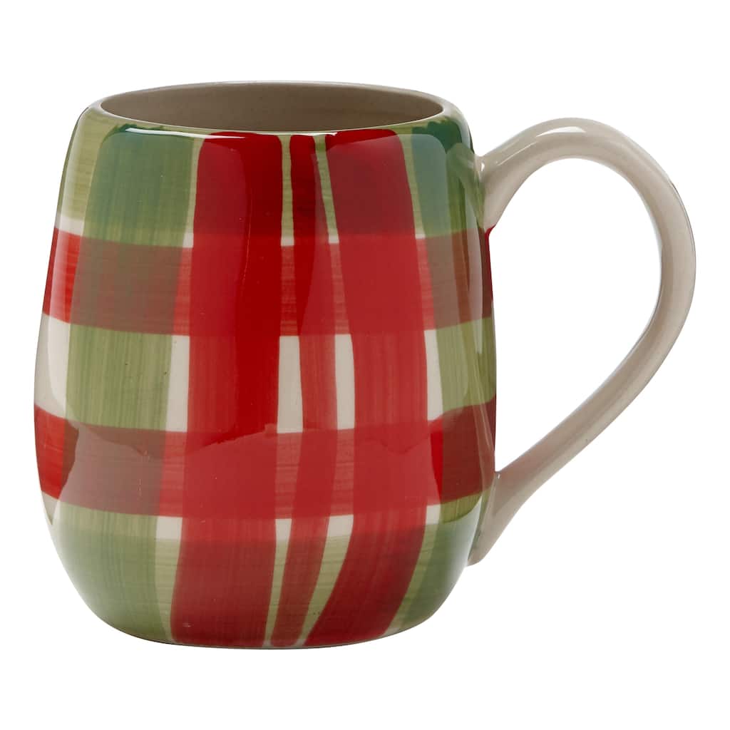 Tis Season Plaid Hand Painted Mug 16 oz