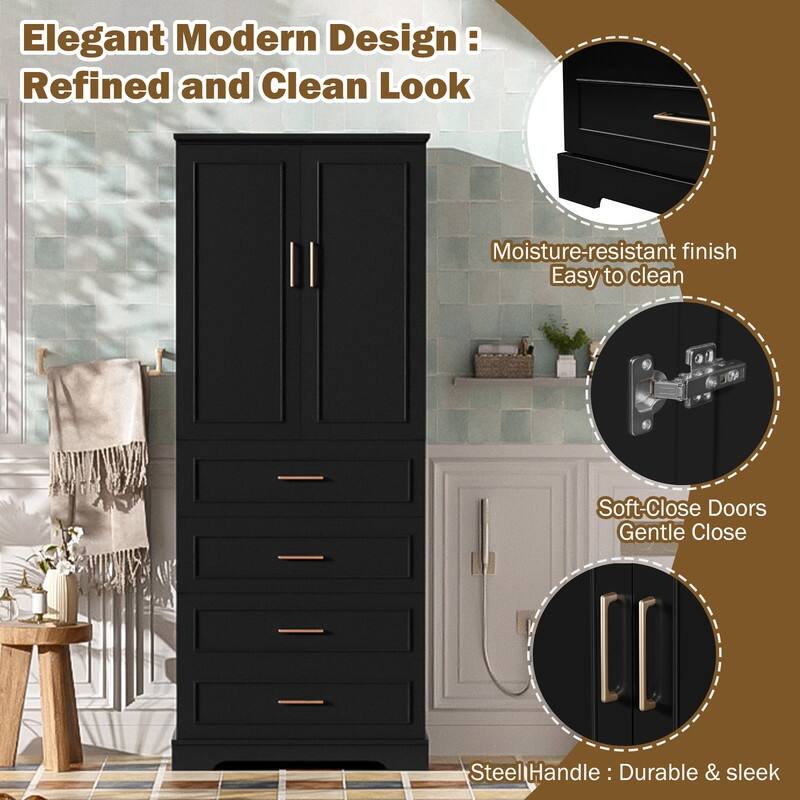 Freestanding Bathroom Cabinet with 3 Drawers, Adjustable Shelf, Soft-Close Doors
