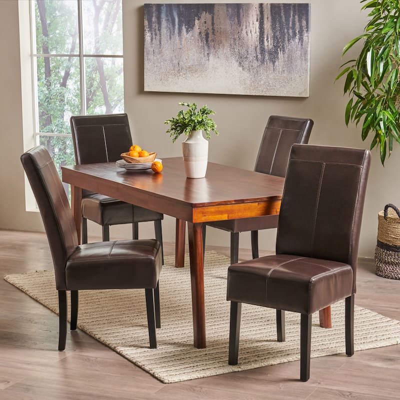 T-stitch Chocolate Brown Bonded Leather Dining Chair (Set of 4) by Christopher Knight Home - Chocolate Brown