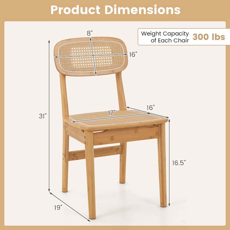 Costway Rattan Accent Chairs Set of 2 Bamboo Frame Cane Woven Backrest - See Details