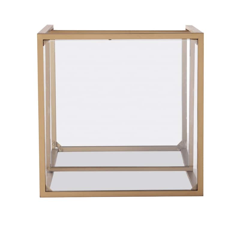 24" Glass Iron Square End Table with Mirrored Shelf for Living Room - 22" x 22" x 24"