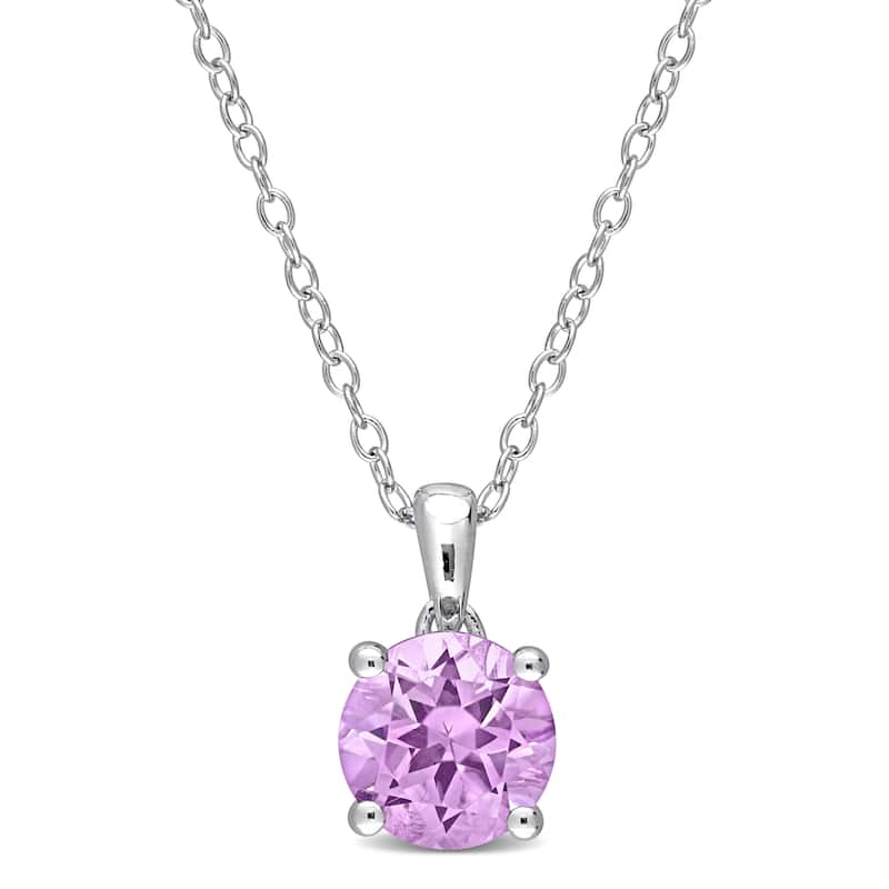 Miadora Amethyst Solitaire Birthstone Necklace in Sterling Silver