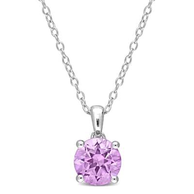 Miadora Amethyst Solitaire Birthstone Necklace in Sterling Silver
