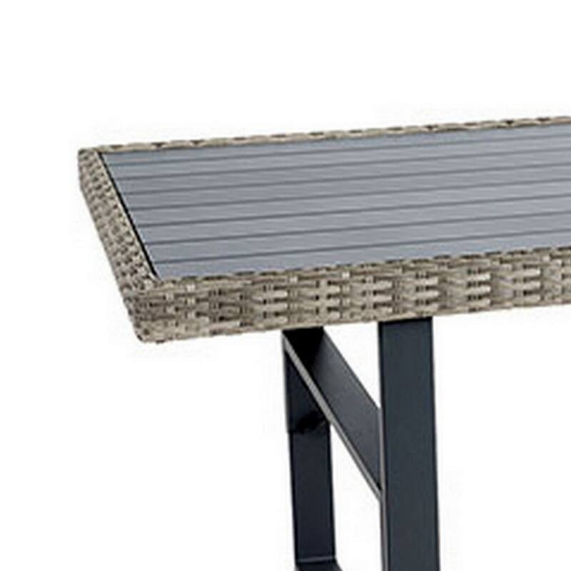 Foca 63 Inch Outdoor Rectangular Dining Table, Adjustable Height Wicker