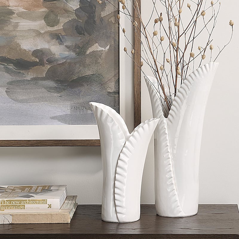 Uttermost 18222 Leafscape 15" Tall Ceramic Vase - Set of 2