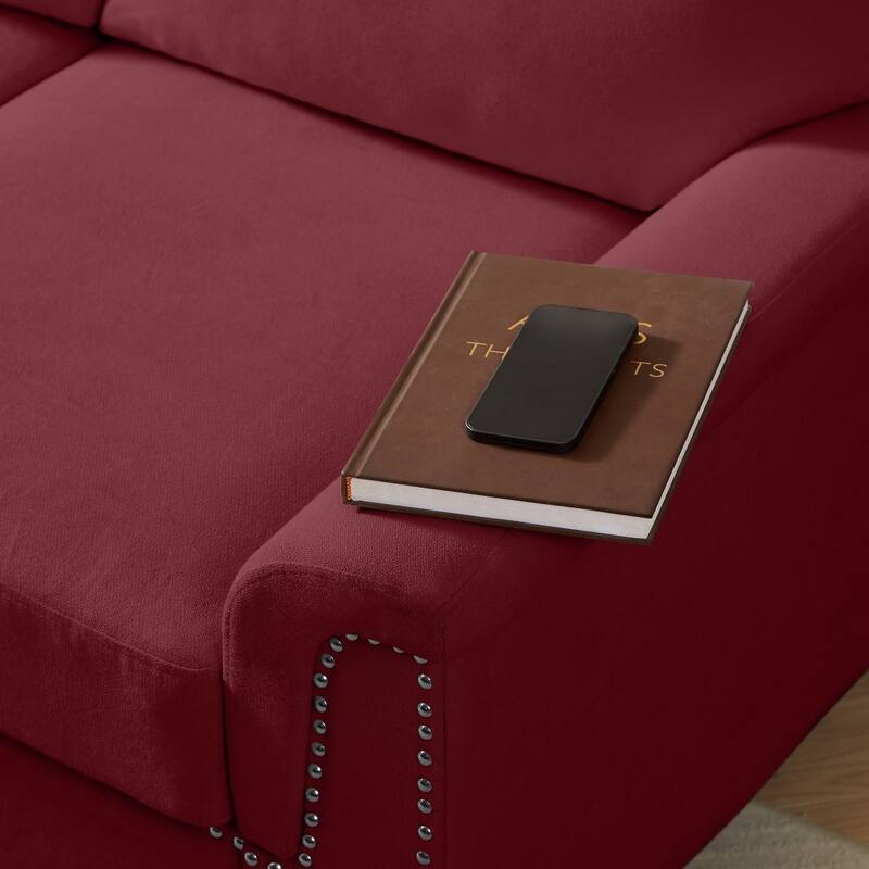 84.2" Modern Snowfleece Fabric 3-Seater Sofa with Nailhead Trim