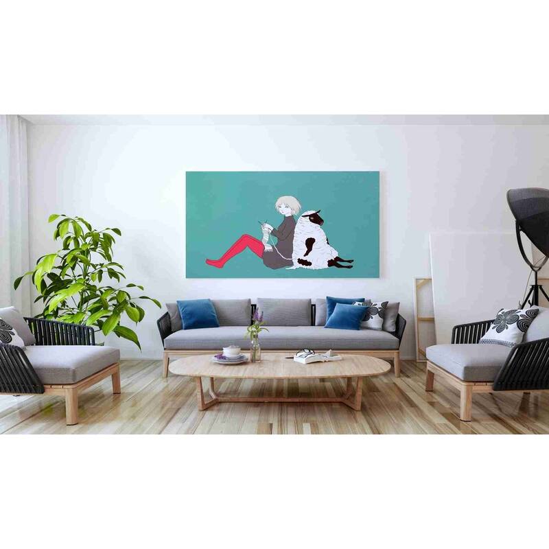 Epic Graffiti 'Sheep and Girl' by Sai Tamiya, Canvas Wall Art