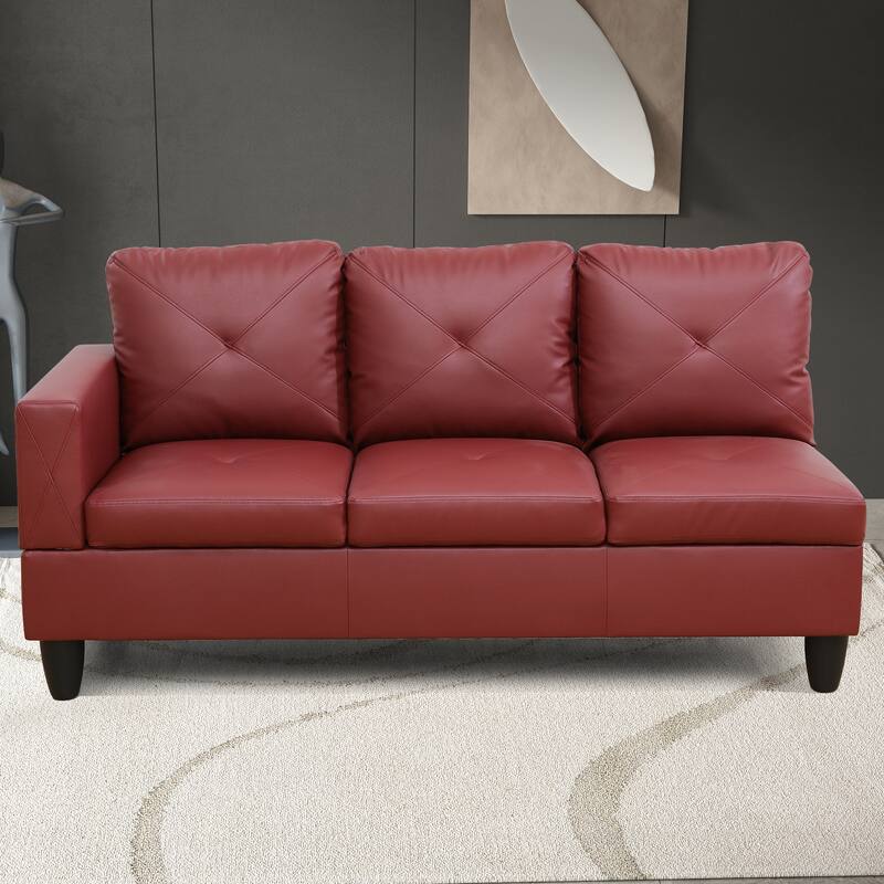 L-Shaped PU Leather Sofa & Chaise with Ottoman
