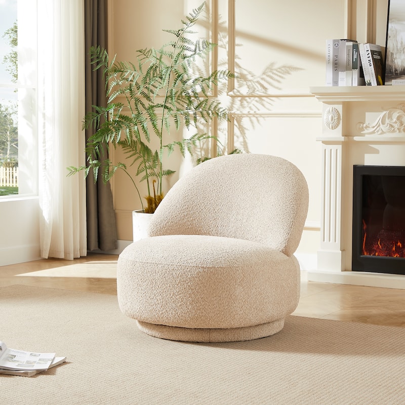 Fabric Swivel Chair with Metal Frame - Beige