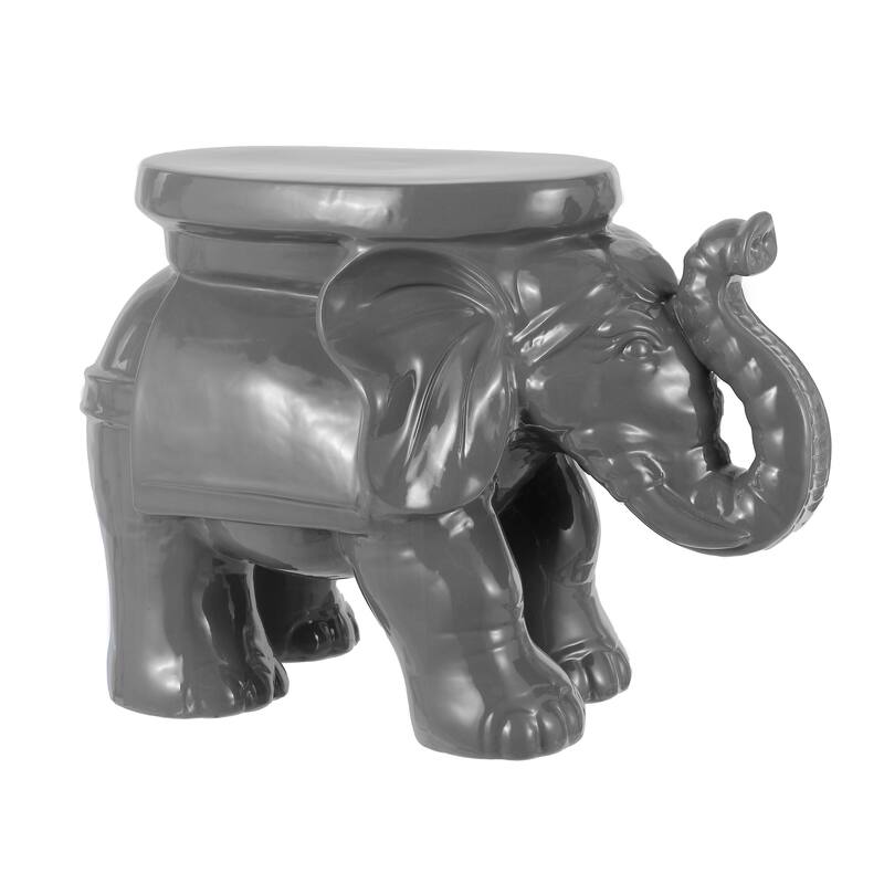 White Elephant 14.2" Ceramic Garden Stool, White by JONATHAN Y - Ceramic - Gray